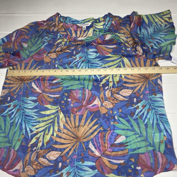 Counterparts Tropical Blouse Top Women's SZ XL Smocked Flutter Sleeve Blue Multi - Picture 10 of 16